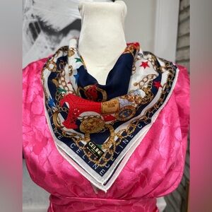 Brand new Celine handkerchief Scarf with Gold Accents 18x18